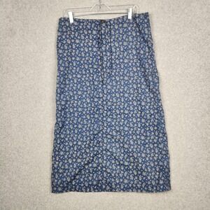 Vtg Liz Claiborne Lizwear Skirt Womens Petite 8 Blue Floral Maxi Linen Cotton 90